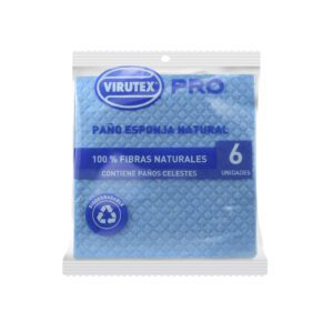 VIRUTEX PRO PAÑO ESPONJA NATURAL CELESTE X6