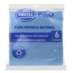 VIRUTEX PRO PAÑO ESPONJA NATURAL CELESTE X6